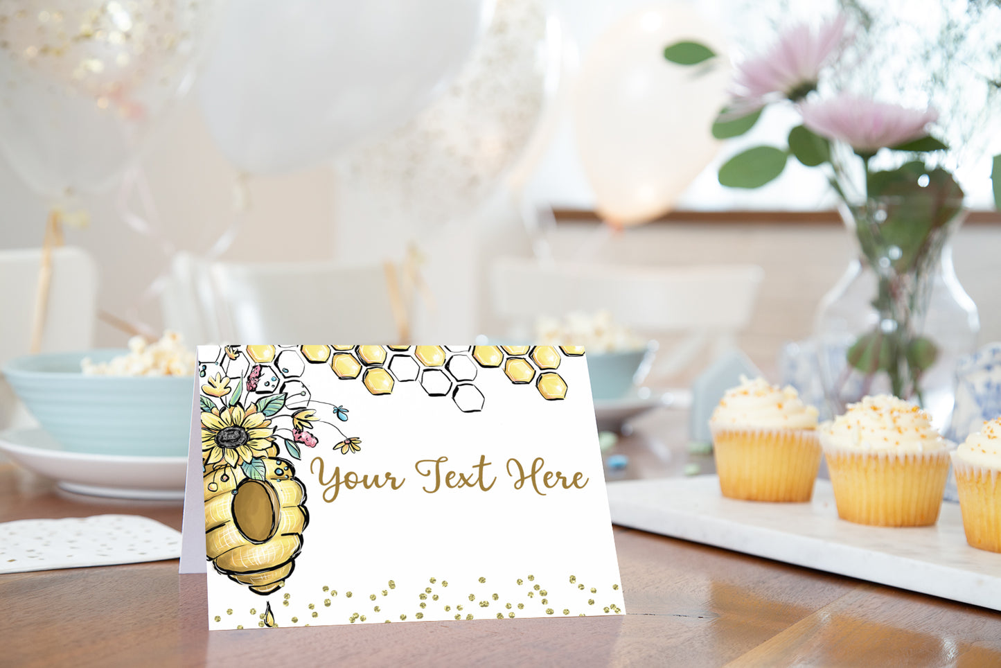 Editable Bee Place Cards | Honeycomb Theme Party Food Label Printable - 61A