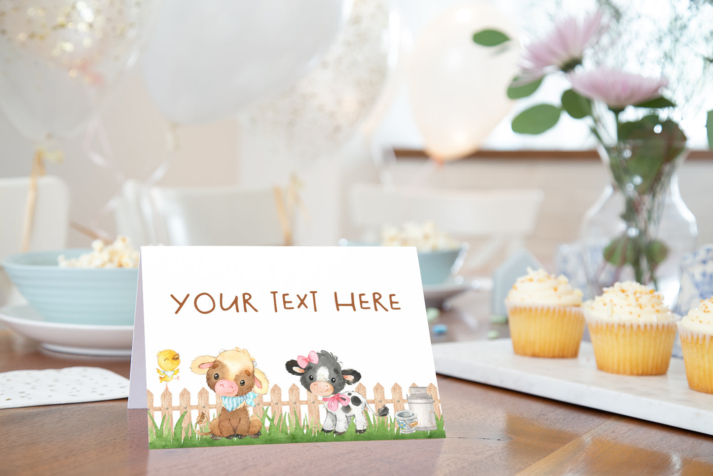 EDITABLE Farm Place Cards | Barnyard Gender Reveal Food Label Tents - 11C3