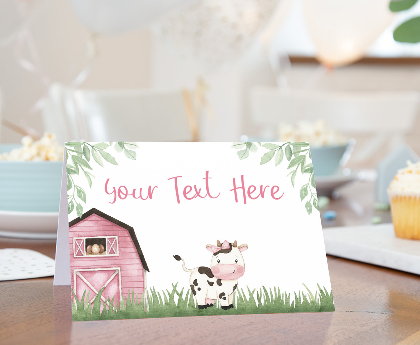 Girl Cow Place Cards | Farm Party Table Decorations - 11A