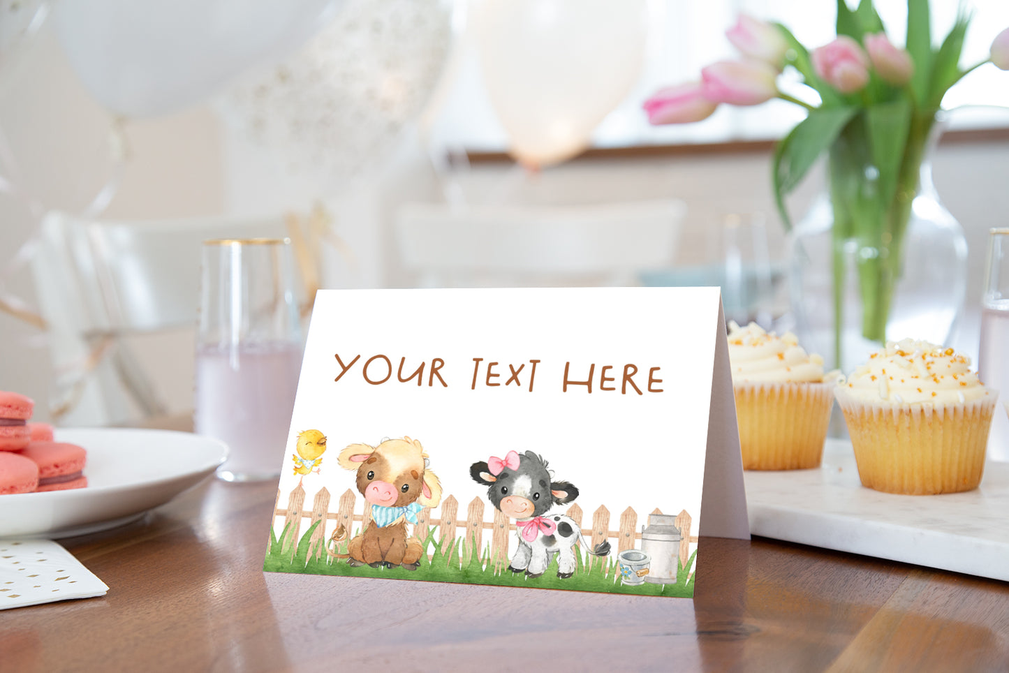 EDITABLE Farm Place Cards | Barnyard Gender Reveal Food Label Tents - 11C3