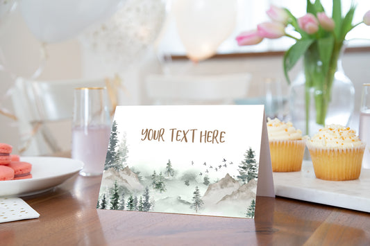 Mountain Place Cards | Editable Woodland Party Decorations - 47H