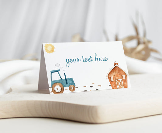 EDITABLE Tractor Place Cards |  Farm Party Food Labels - 11F