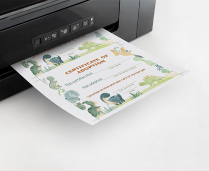 Dinosaur adoption certificate | Dinosaur birthday party - 08B