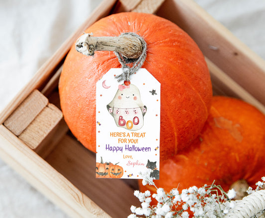 Editable Girl Ghost Favor Tags | Boo Halloween Gift Tags - 115L