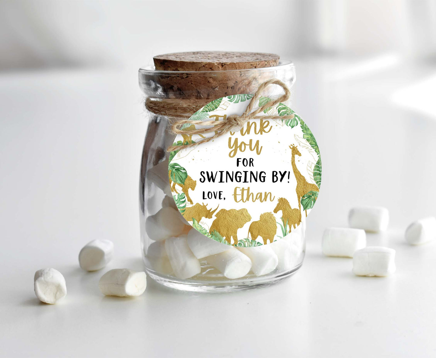 Editable Thank you for swinging by round tag 2"x2" Tag | Gold safari Gift Tag - 35K