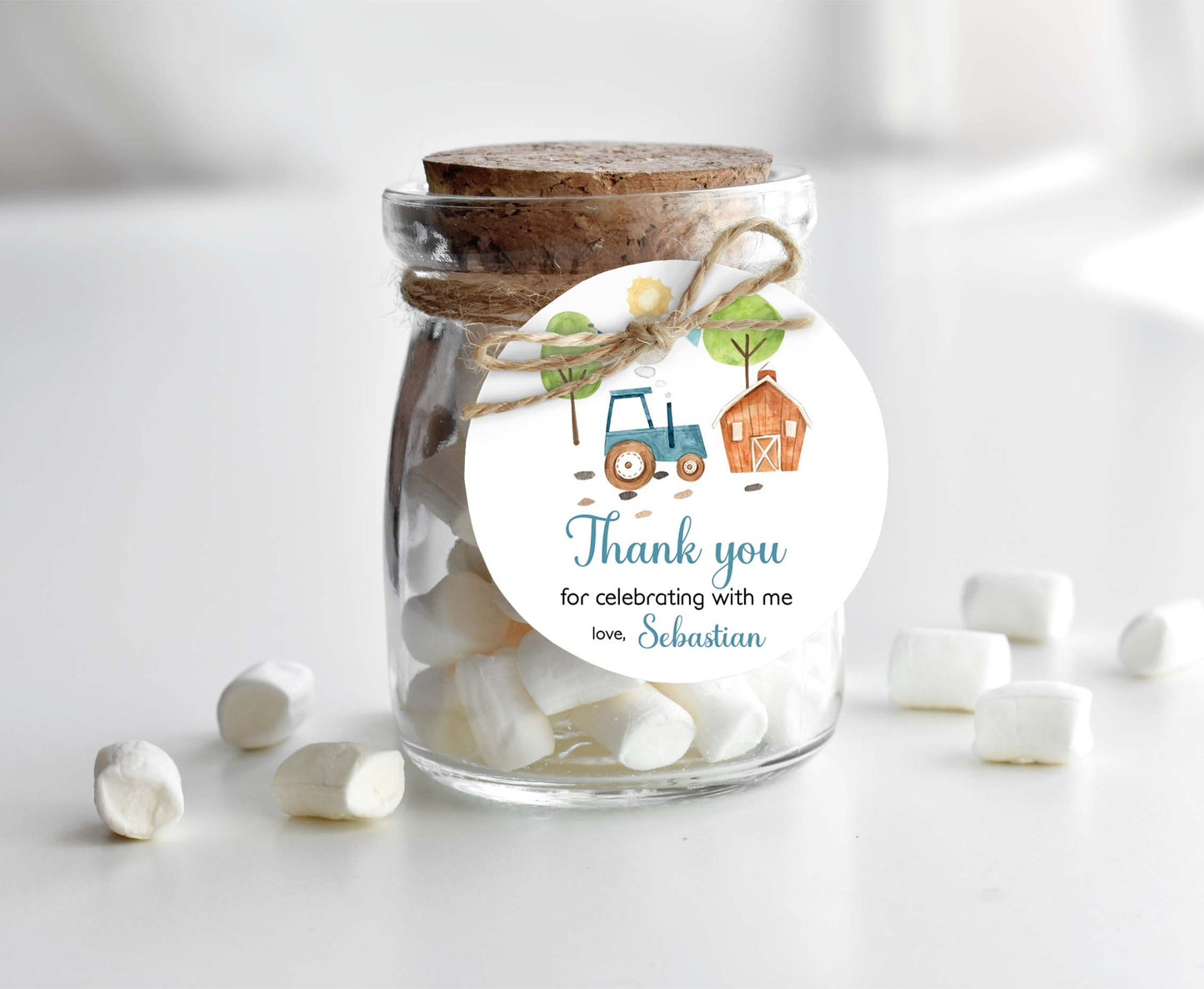 Editable Tractor Baby Shower Thank you 2"x2"  Tag | Farm Gift Tag - 11F
