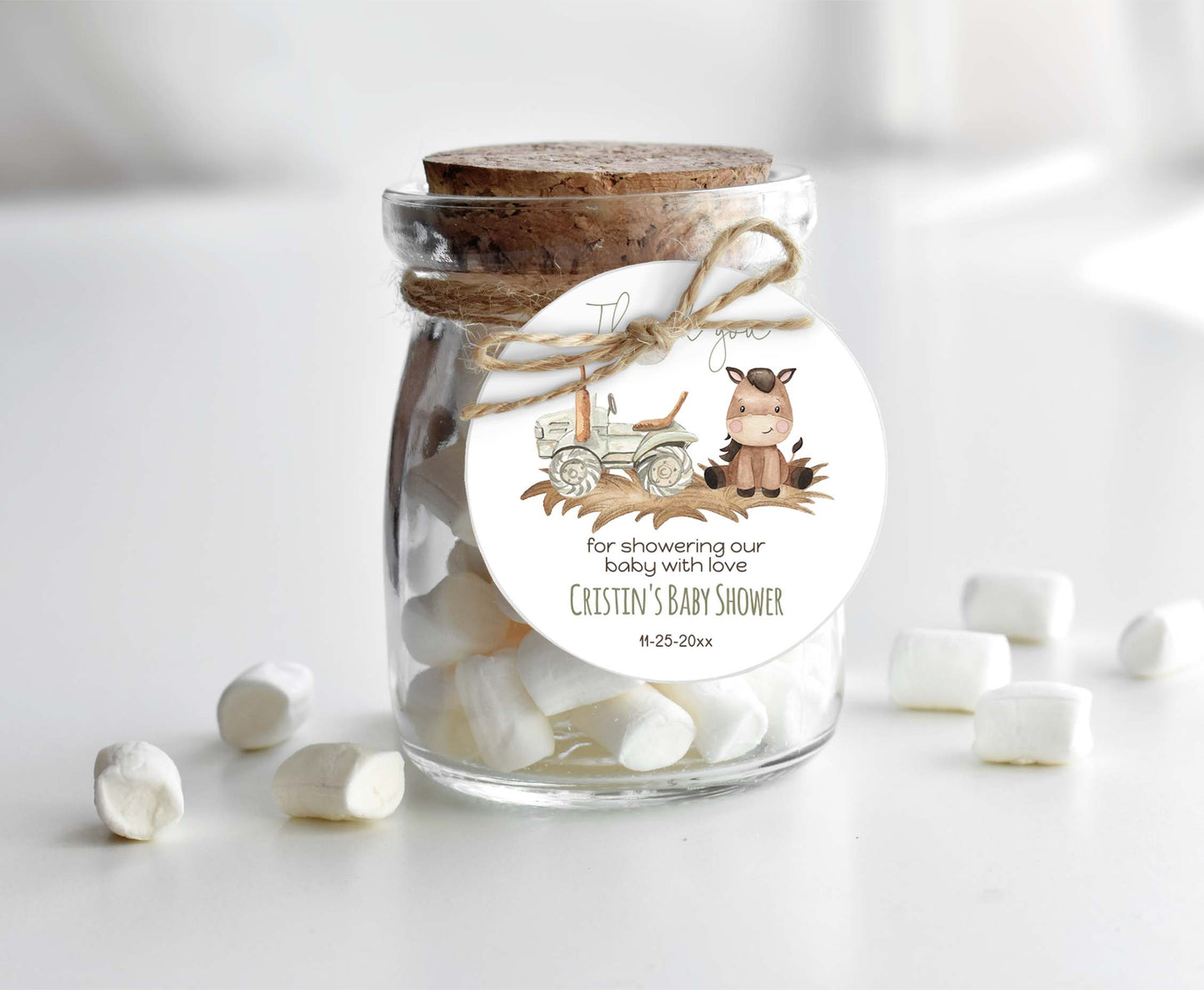 Editable Farm Baby Shower Thank you 2"x2"  Tag | Farm Gift Tag - 11E