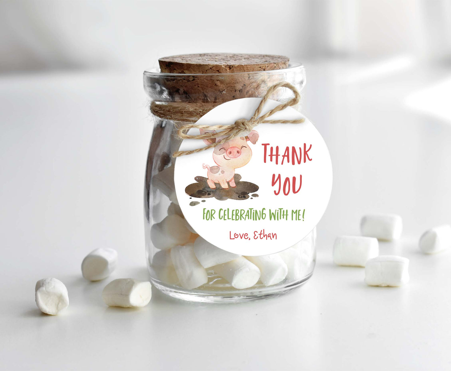 Editable Pig Thank you round tag 2"x2" Tag | Far Gift Tag - 11D