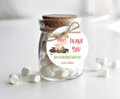 Editable Pig Thank you round tag 2"x2" Tag | Far Gift Tag - 11D
