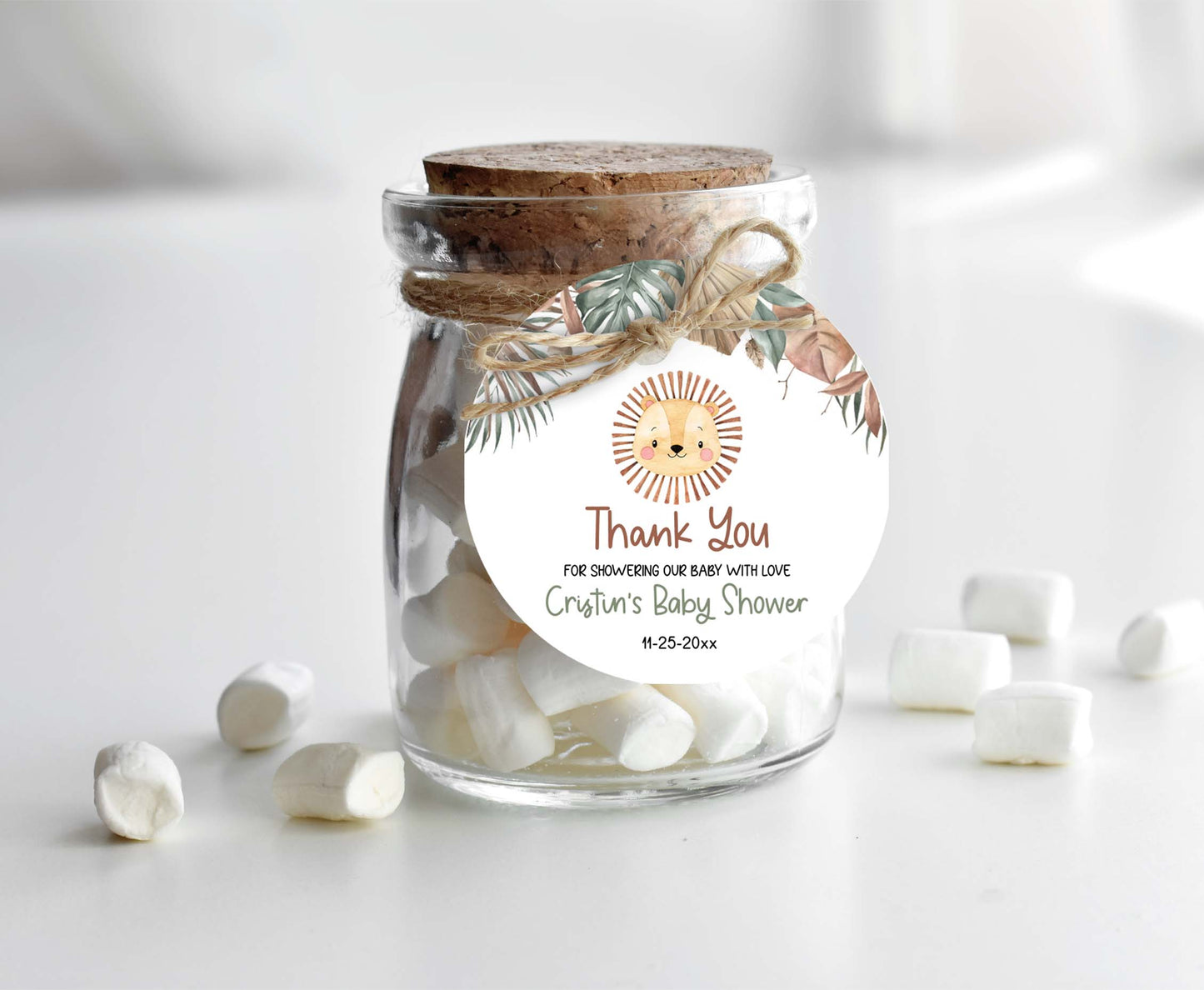 Boho Lion Baby Shower Thank you 2"x2"  Tag | Editable safari Gift Tag - 35L
