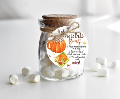 Hot Chocolate Bomb Instructions Tags, Pumpkin Gift Tags