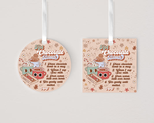 Groovy Hot Cocoa Bomb Tags 2"x2" | Retro Christmas Hot Chocolate Bomb Gift Tags-112