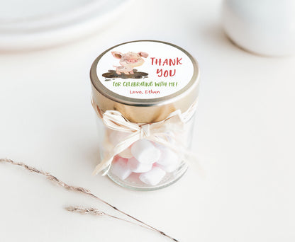 Editable Pig Thank you round tag 2"x2" Tag | Far Gift Tag - 11D