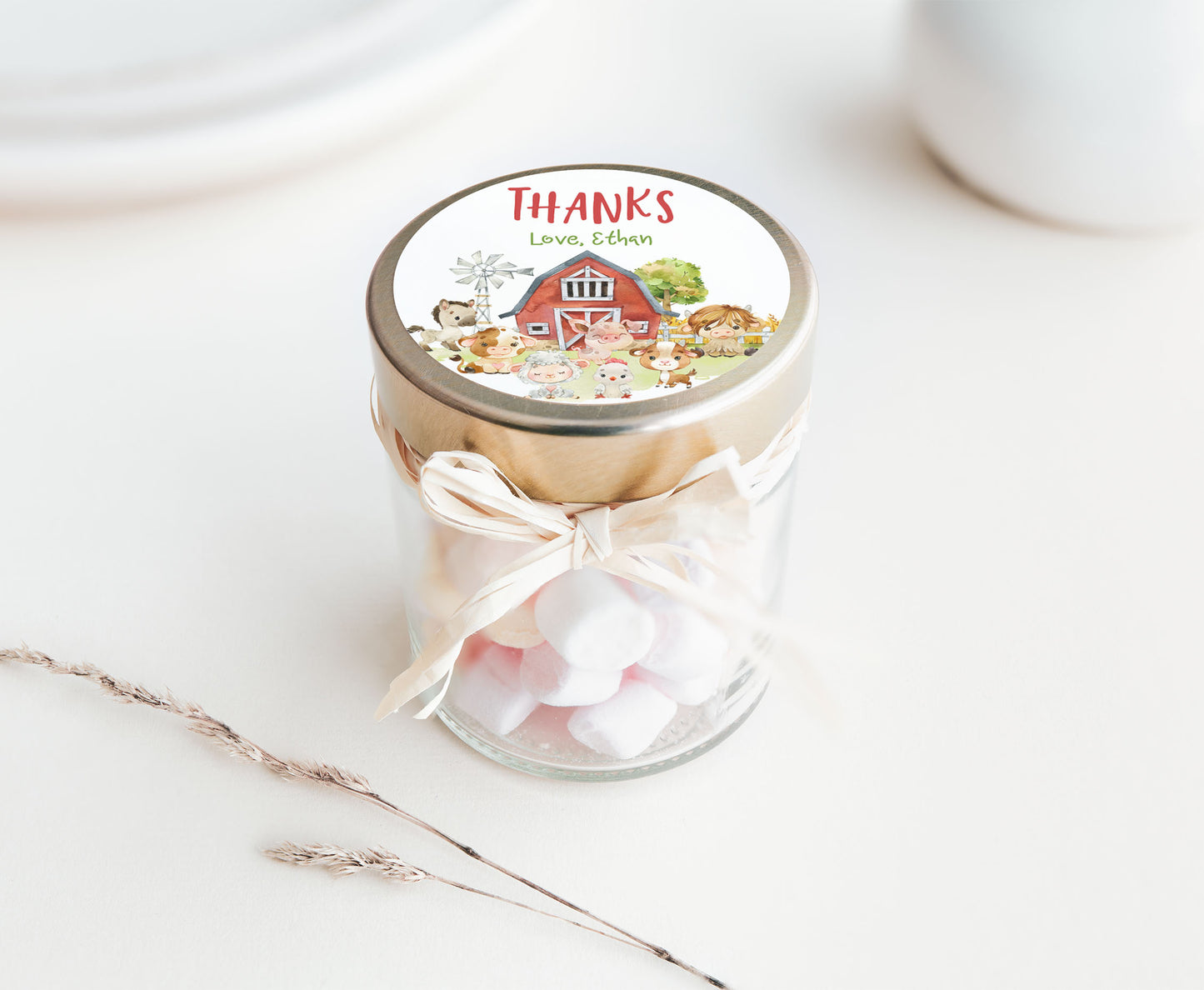 Editable Farm Thank you round tag 2"x2" Tag | Barnyard Gift Tag - 11D