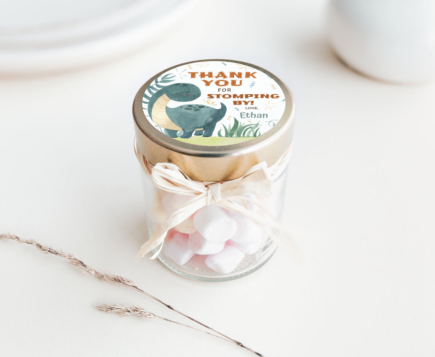 Editable Dinosaur Thank you round tag 2"x2" Tag | Dino Gift Tag - 08B