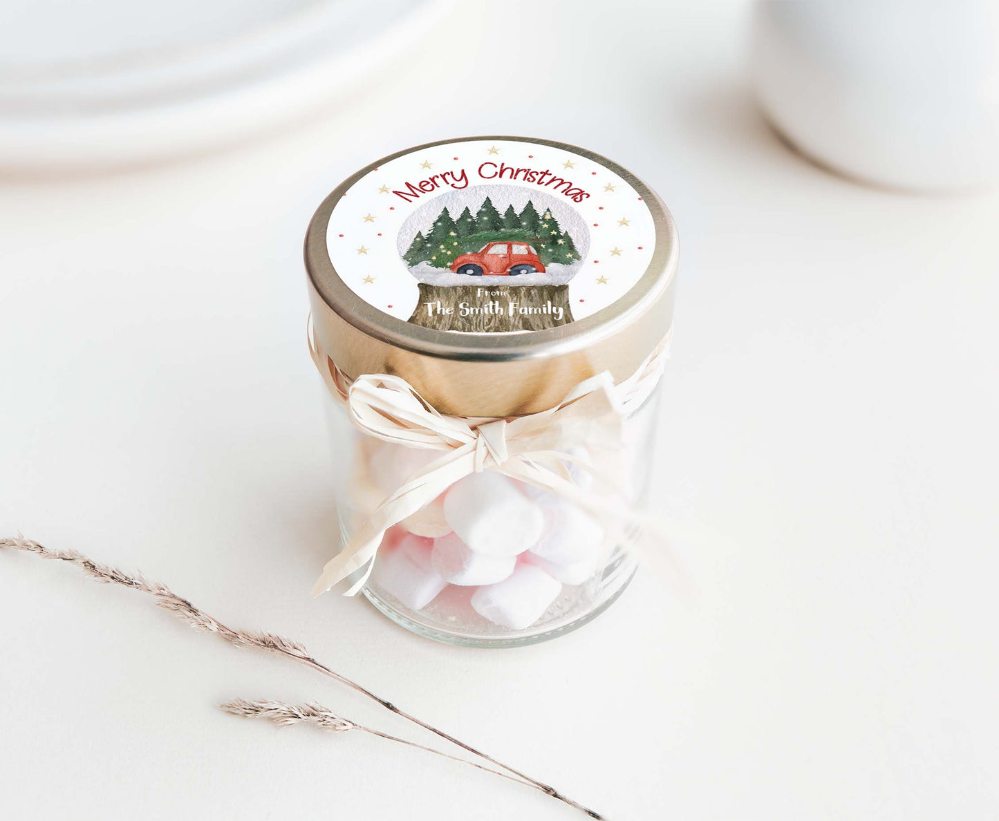 Snow Globe 2"x2" Tag | Editable Pine Tree Christmas Gift Tag - 112