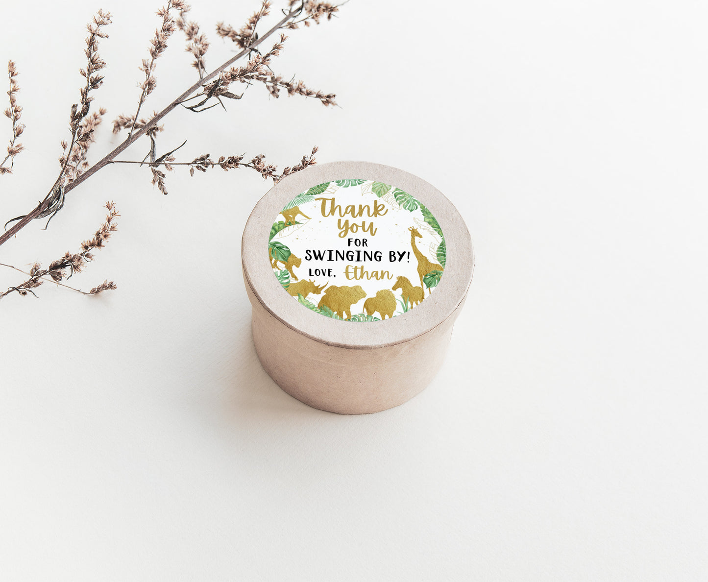 Editable Thank you for swinging by round tag 2"x2" Tag | Gold safari Gift Tag - 35K