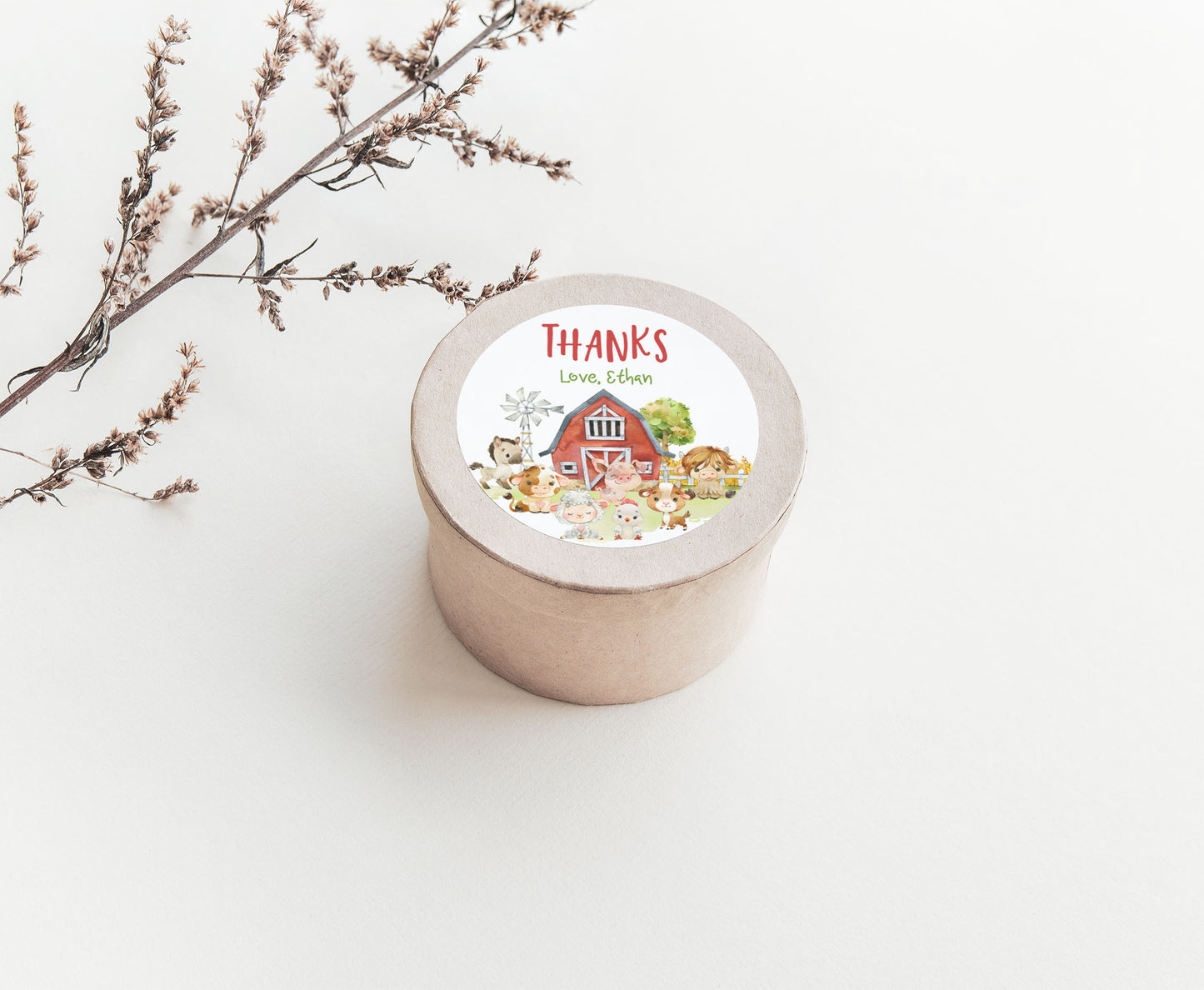 Editable Farm Thank you round tag 2"x2" Tag | Barnyard Gift Tag - 11D