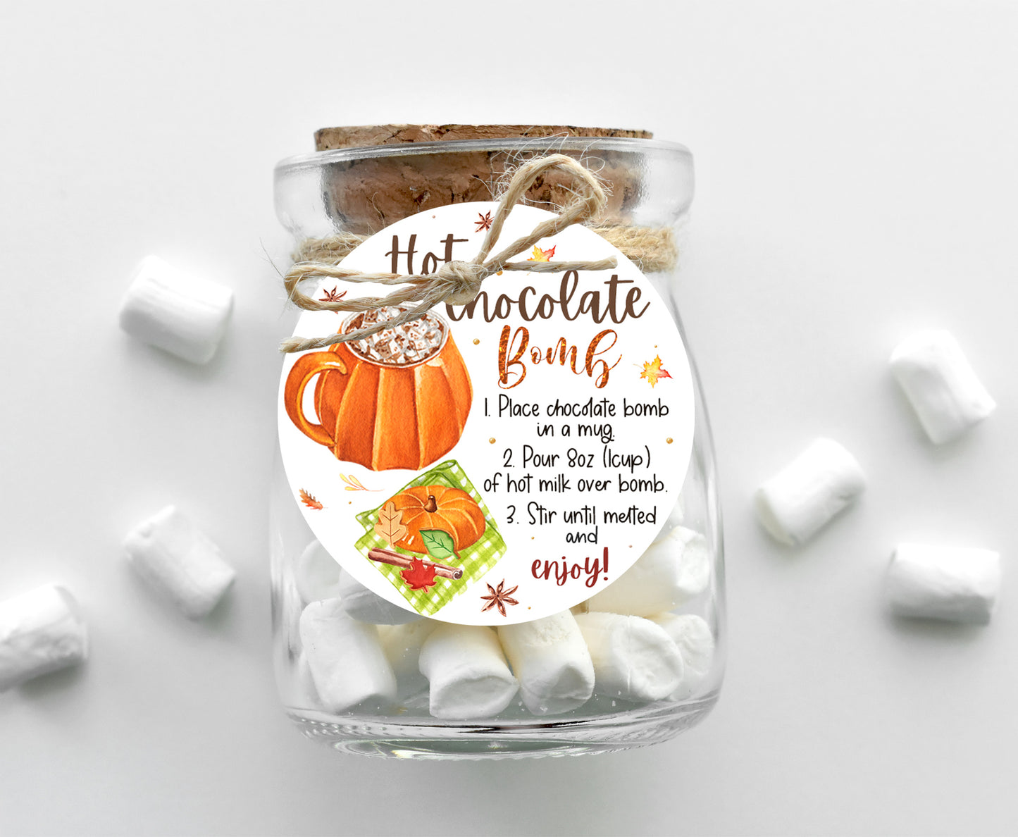 Hot Chocolate Bomb Instructions Tags, Pumpkin Gift Tags