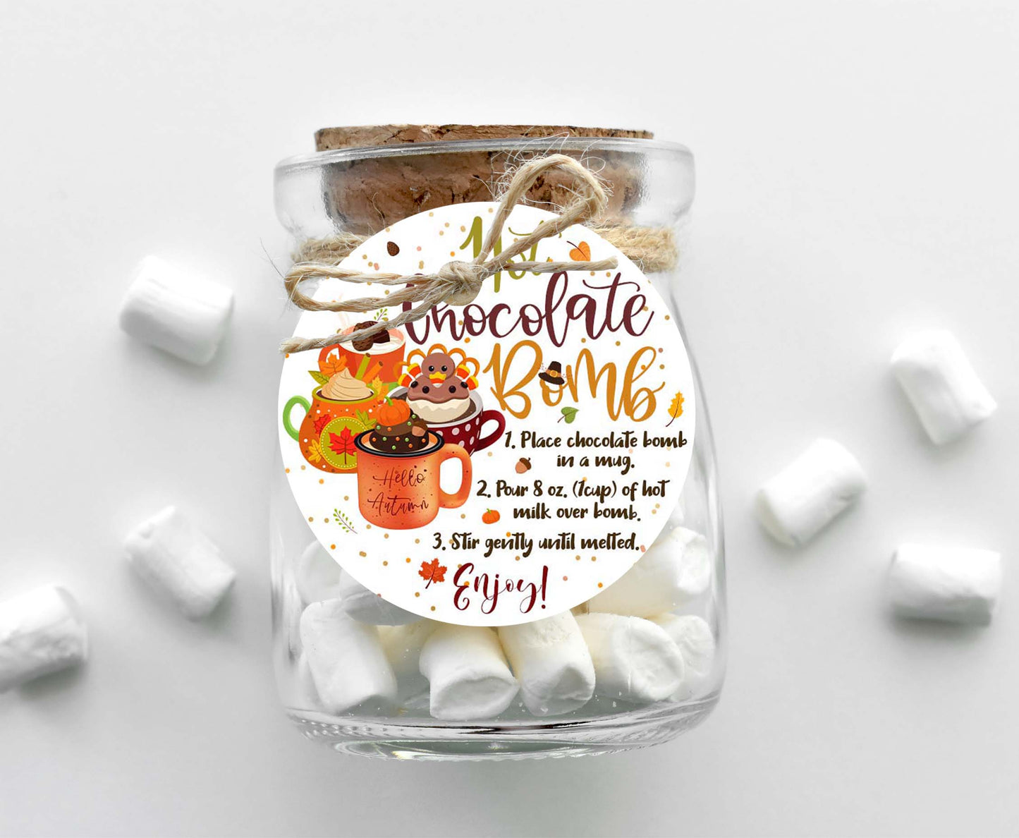 Turkey Hot Chocolate Bomb Instructions Tags 2"x2" | Fall Gift Tags- 118