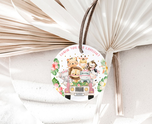 Girl Safari Thank You Tags 2"x2" | Jungle Themed Party Decorations - 35E