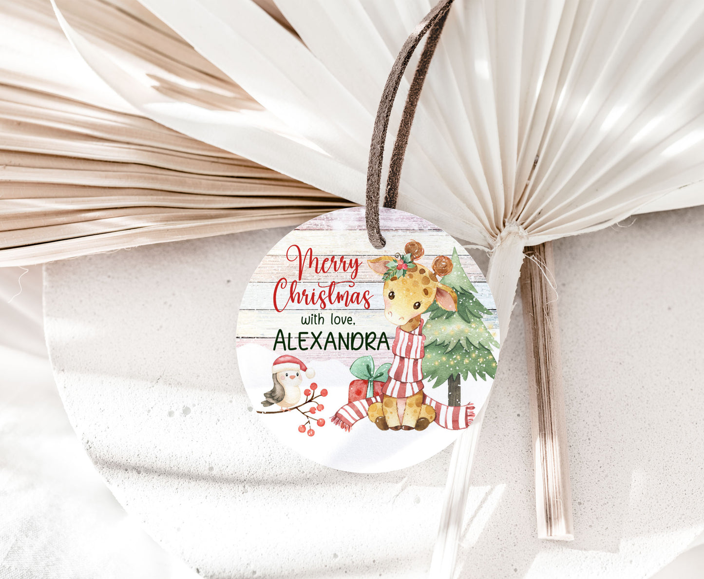Merry Christmas  2"x2" Tag round and square | Editable Jiraffe Christmas Gift Tag - 112