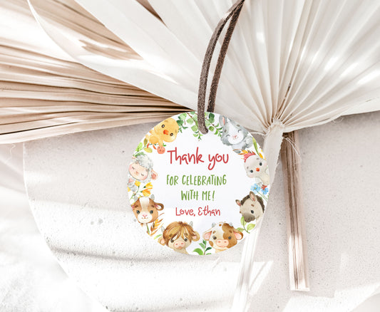 Farm Thank you round tag 2"x2" Tag | Farm Animals Gift Tag - 11D