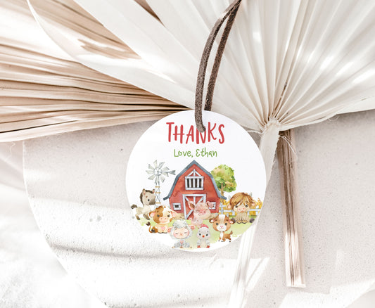 Editable Farm Thank you round tag 2"x2" Tag | Barnyard Gift Tag - 11D