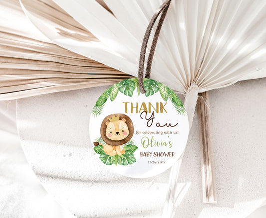 Editable Lion Baby Shower Thank you 2"x2"  Tag | safari Gift Tag - 35E