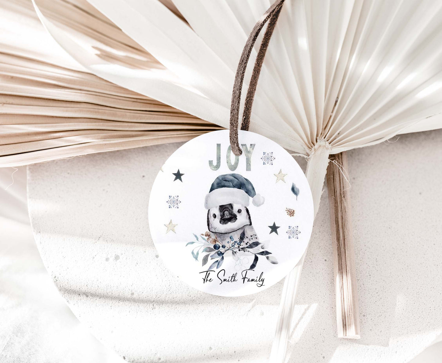 Joy Merry Christmas 2"x2" Tag | Editable Penguin Christmas Gift Tag - 112