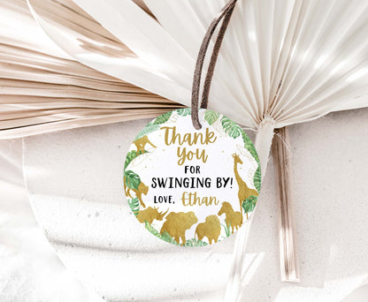Editable Thank you for swinging by round tag 2"x2" Tag | Gold safari Gift Tag - 35K