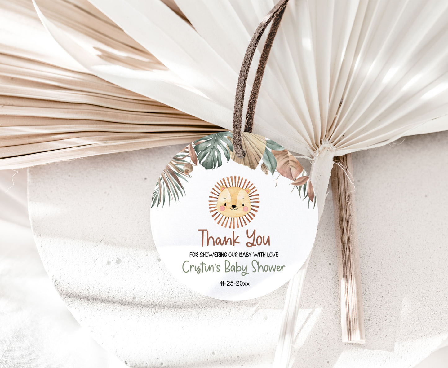Boho Lion Baby Shower Thank you 2"x2"  Tag | Editable safari Gift Tag - 35L