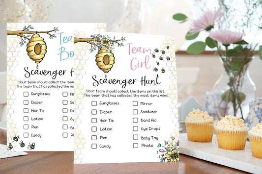 Bee Gender Reveal Game | Bumble Bee Team Boy Team Girl Scavenger Hunt Printable - 61A