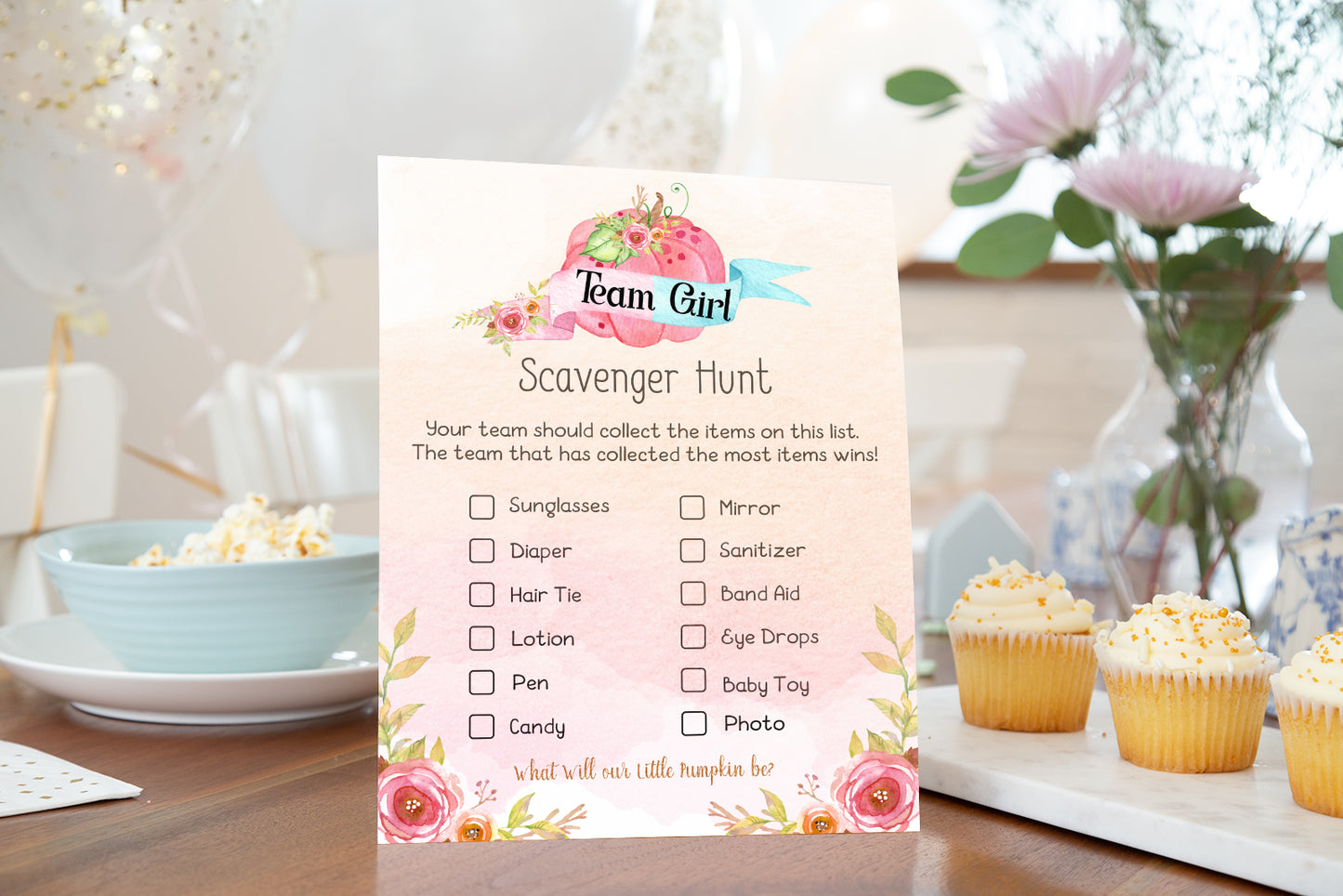 Pumpkin Gender Reveal Game | Fall Team Boy Team Girl Scavenger Hunt Printable - 30A