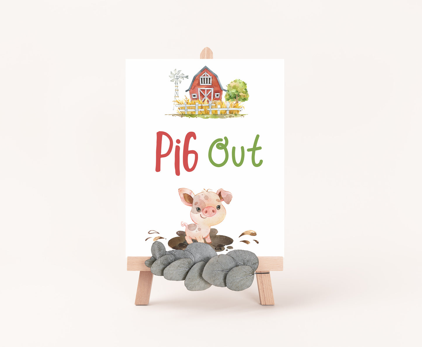 Pig Out Sign Printable | Farm Party Table Decoration - 11d