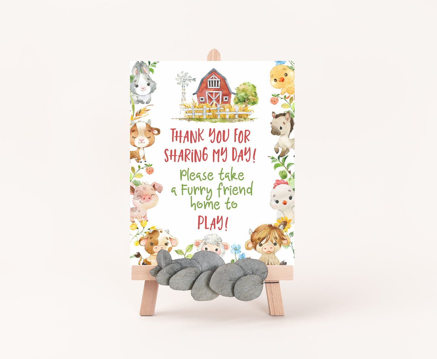 Farm Thank you Sign Printable | Farm Party Table Decoration - 11d