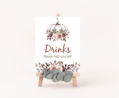 Fall Drinks Sign | Pumpkin Themed Party Table Decorations - 30I