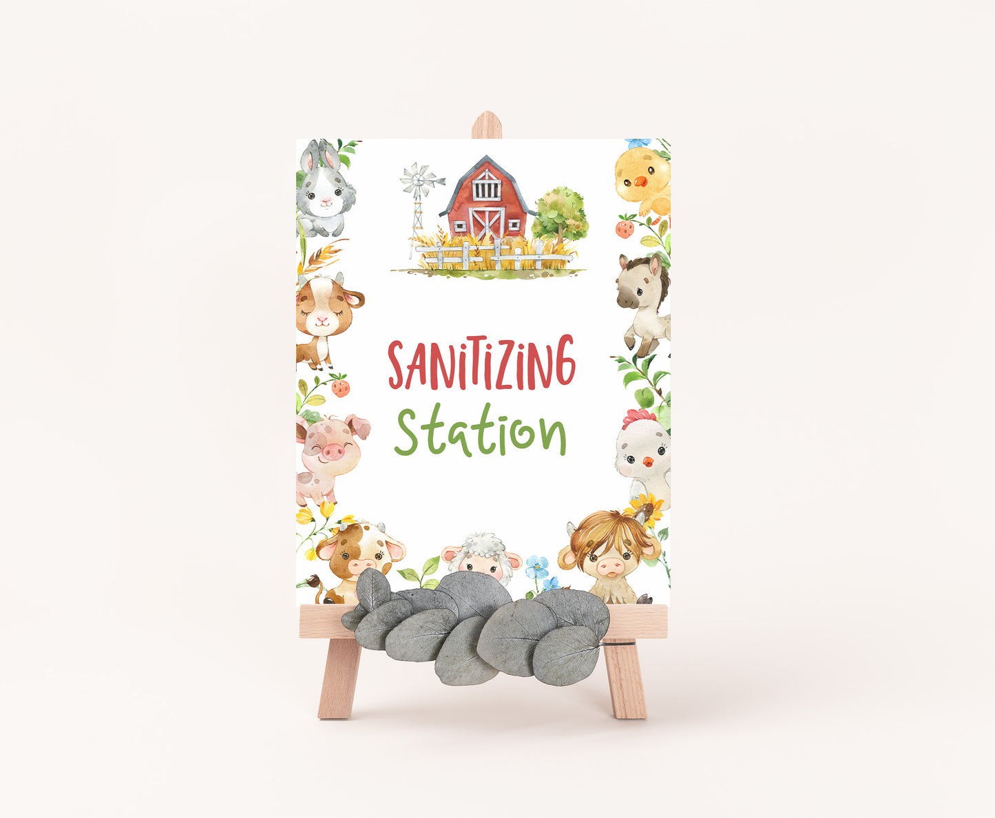 Sanitizing Station Sign Printable | Farm Party Table Decoration - 11d