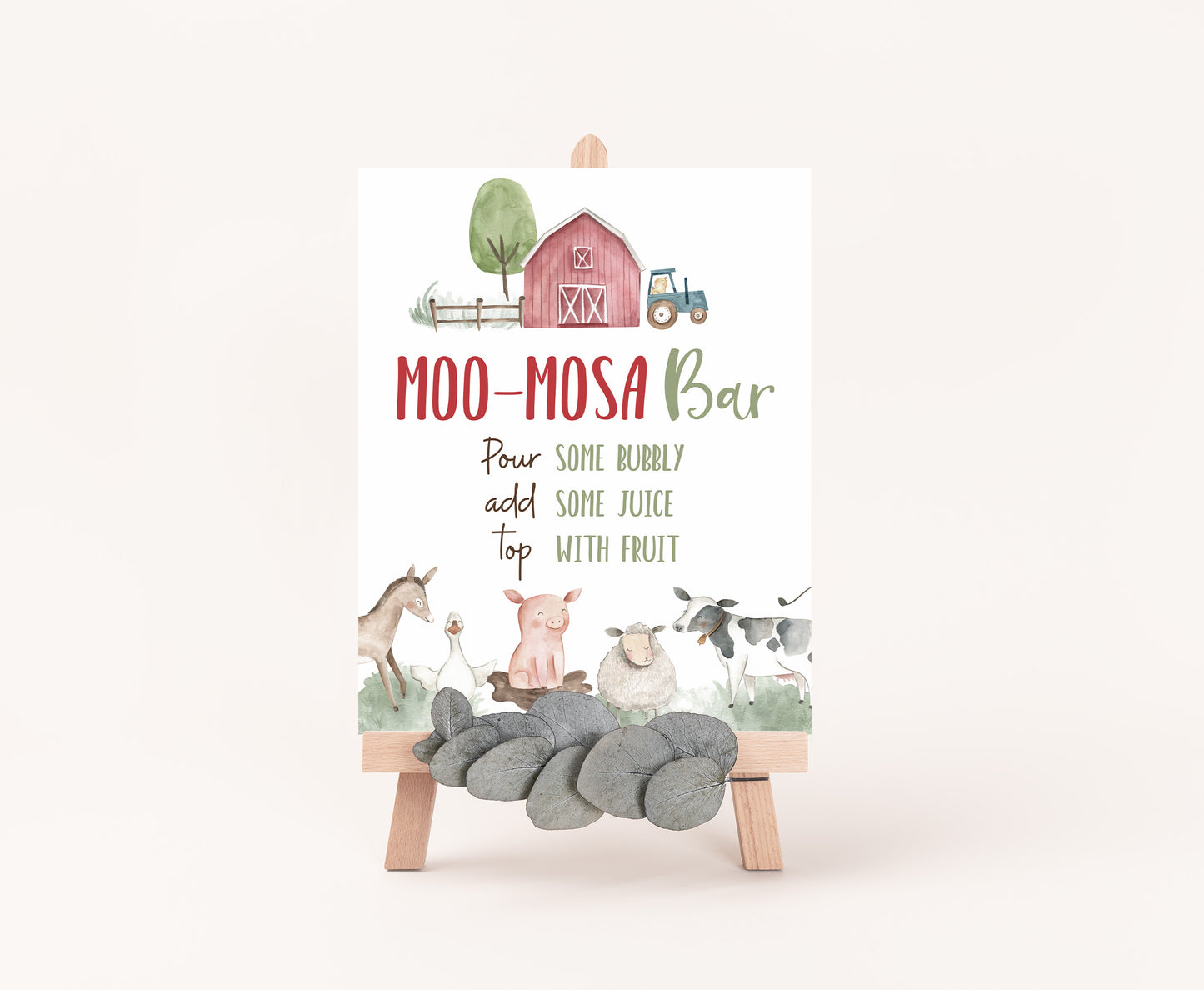 Moomosa Bar Table Sign | Farm Party Decorations - 11B