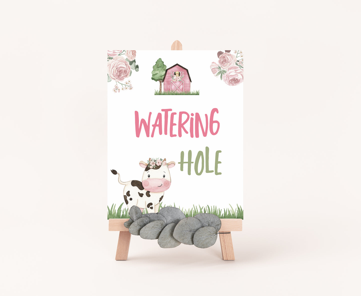 Cow Watering Hole Sign Printable | Girl Farm Party Table Decoration - 11A