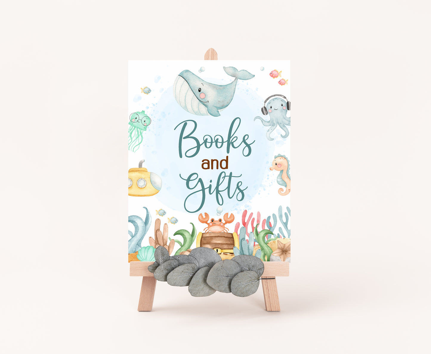 Under the Sea Books and Gifts Sign | Ocean Themed Party Table Decorations - 44A