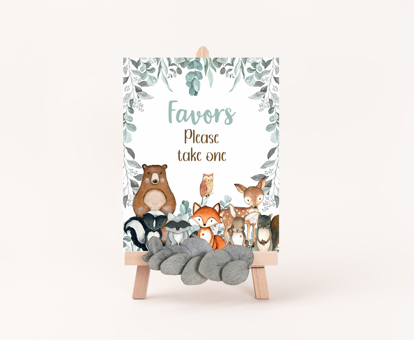 Woodland Favors Sign | Forest Themed Party Table Decorations - 47J1