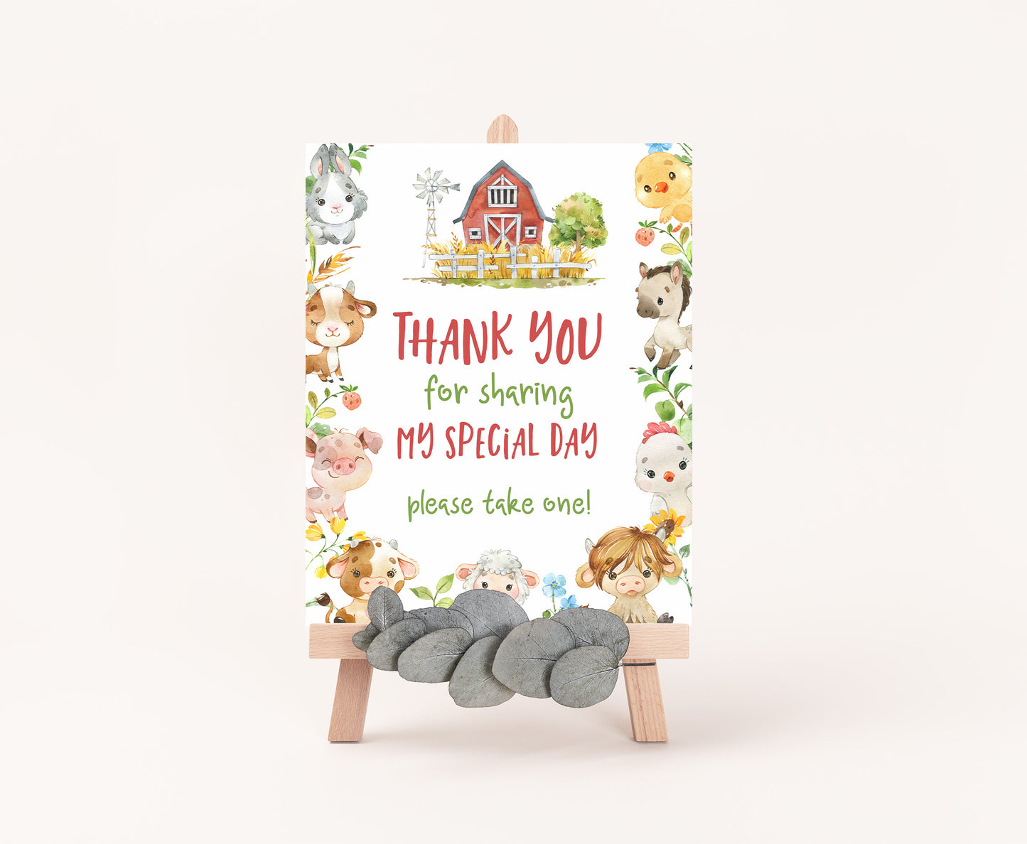 Farm Thank you Sign Printable | Farm Party Table Decoration - 11d