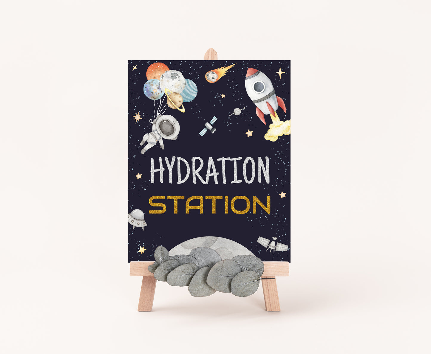 Space Hydration Station Sign | AstronautThemed Party Table Decorations - 39C