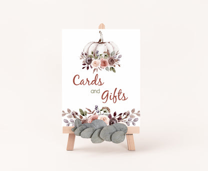 Fall Cards and Gifts Sign | Pumpkin Themed Party Table Decorations - 30I