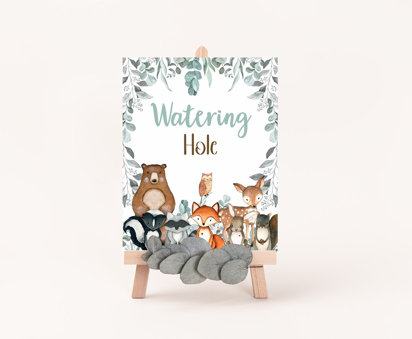 Woodland Watering Hole Sign | Forest Themed Party Table Decorations - 47J1