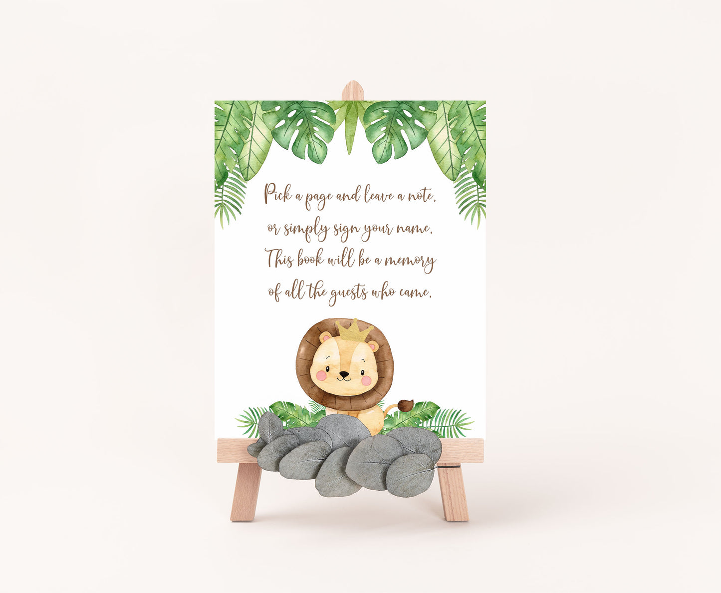 Lion Guest Book Sign | Safari Animals Party Table Decorations - 35E