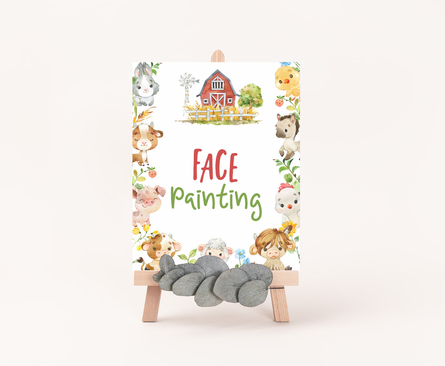 Face Painting Sign Printable | Farm Party Table Decoration - 11d