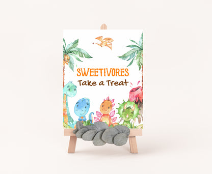 Dinosaur Sweetivores take a Treat Sign | Dino Themed Party Table Decorations - 08A