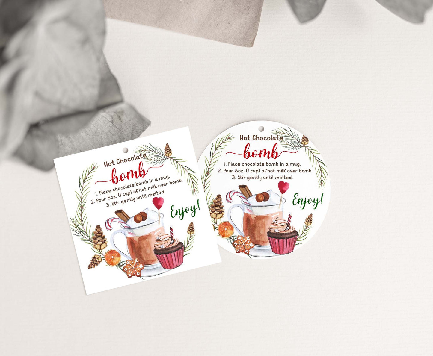 Hot Chocolate Bomb Tags 2"x2" | Christmas Gift Tags - 112